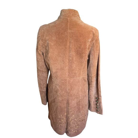 Prosper & Devine Women’s Brown Leather Suede Jacket Large Floral Embroidered - Picture 2 of 10
